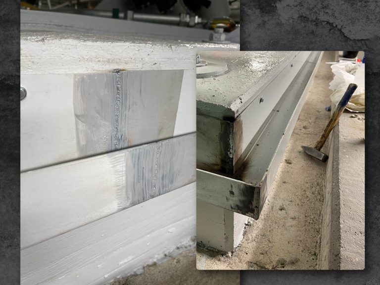 Hydraulisch bewegter Prüfstand am Aufstellort in der Halle – Einsatzfoto Omega Mounting